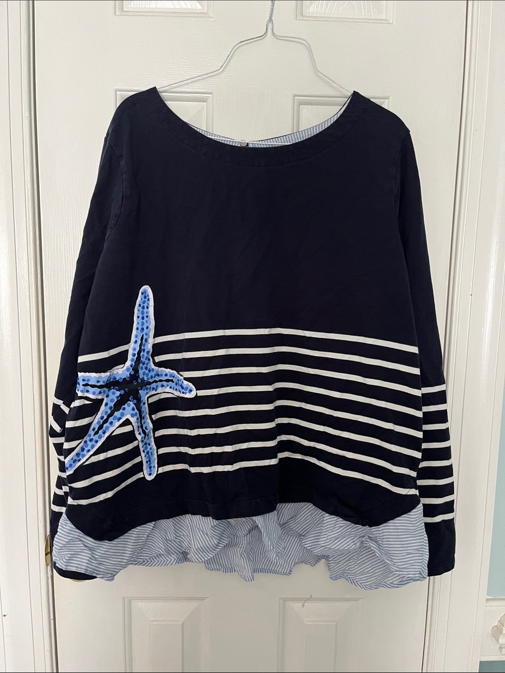crown & ivy Navy Striped Tunic with Blue Starfish Applique
